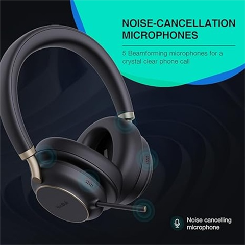 Yealink BH76P-BL-Teams-C/A- Microsoft Certified Teams Bluetooth Wireless Stereo Headset- Black- ANC- Over the Ear- USB-C/A- 1 Year Warranty