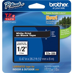 12MM WHITE ON BLACK TZ TAPE