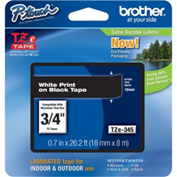18MM WHITE ON BLACK TZ TAPE