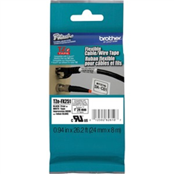 24MM BLACK ON WHITE FLEXIBLE TZ TAPE