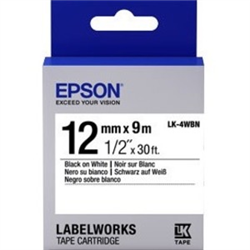 TAPE STANDARD 12MM BLACK ON WHITE 9 METRES
