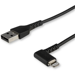 1m / 3.3ft Angled Lightning to USB Cable - Heavy Duty MFI Certified Lightning Cable - Black - USB to Lightning (RUSBLTMM1MBR)