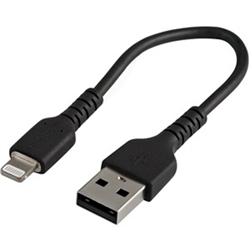 6 inch (15cm) Durable Black USB-A to Lightning Cable - Heavy Duty Rugged Aramid Fiber USB Type A to Lightning Charger/Sync Power Cord - Apple MFi Certified iPad/iPhone 12 (RUSBLTMM15CMB)