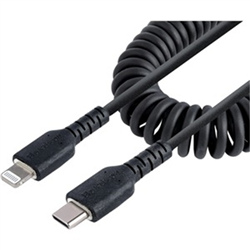 USB C to Lightning Cable - 1m (3.3ft) Coiled Cable Black