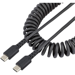 USB C Charging Cable - 50cm (20in) Coiled Cable Black