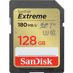 SanDisk Extreme SDXC- SDXVA 128GB- V30- U3- C10- UHS-I- 180MB/s R- 90MB/s W- 4x6- Lifetime Limited