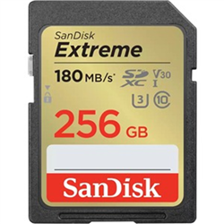 SanDisk Extreme SDXC- SDXVV 256GB- V30- U3- C10- UHS-I- 180MB/s R- 130MB/s W- 4x6- Lifetime Limited