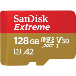 Sandisk Extreme MICROSDXC SQXAA 128GB V30 U3 C10 A2 UHS-I 190MB/S R 90MB/S W 4X6 Sd ADAPTOR Lifetime Limited