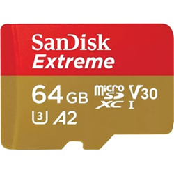 SanDisk Extreme microSDXC- SQXAH 64GB- V30- U3- C10- A2- UHS-I- 170MB/s R- 80MB/s W- 4x6- SD adaptor- Lifetime Limited