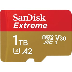 SanDisk Extreme microSDXC- SQXAV 1TB- V30- U3- C10- A2- UHS-I- 190MB/s R- 130MB/s W- 4x6- SD adaptor- Lifetime Limited