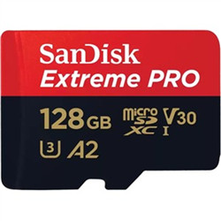SanDisk Extreme Pro microSDXC- SQXCD 128GB- V30- U3- C10- A2- UHS-I- 200MB/s R- 90MB/s W- 4x6- SD adaptor- Lifetime Limited