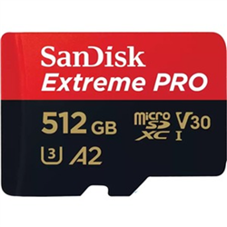 SanDisk Extreme Pro microSDXC- SQXCD 512GB- V30- U3- C10- A2- UHS-I- 200MB/s R- 140MB/s W- 4x6- SD adaptor- Lifetime Limited