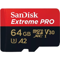 SanDisk Extreme Pro microSDXC- SQXCU 64GB- V30- U3- C10- A2- UHS-I- 200MB/s R- 90MB/s W- 4x6- SD adaptor- Lifetime Limited