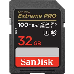 SanDisk Extreme Pro SDHC- SDXXO 32GB- U3- C10- V30- UHS-I- 100MB/s R- 90MB/s W- 4x6- Lifetime Limited