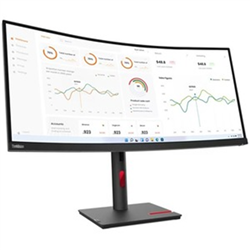 ThinkVision T34w-30 34 WQHD monitor 1500R Curvature 3440 x 1440 21:9 Anti-Glare DP/HDMI/USB-C input LAN Audio out 4xUSB3.2 Gen 1 hub Height adjustable Tilt and Swivel 3Y warranty