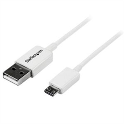 2M White Micro USB Cable Cord - A To Micro B - Micro USB Charging Data Cable - USB 2.0 - 1X USB A Male 1X USB Micro B Male