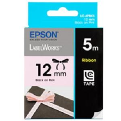 TAPE RIBBON 12MM BLACK ON PINK 5 METRES