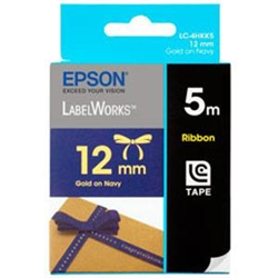 TAPE RIBBON 12MM GOLD ON NAVY 5 METRES