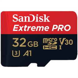 SanDisk Extreme Pro microSDHC- SQXCG 32GB- V30- U3- C10- A1- UHS-1- 100MB/s R- 90MB/s W- 4x6- SD adaptor- Lifetime Limited