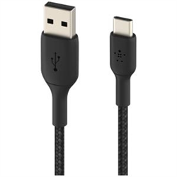 Belkin BoostCharge Braided USB-C to USB-A Cable (1M) - Black (CAB002bt1MBK)- 15W- 480Mbps- 30K+ Bends- USB-IF Certified-iPad- MacBook-2 Years Warranty