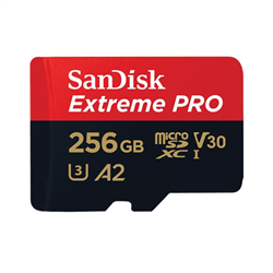SanDisk Extreme Pro microSDXC- SQXCD 256GB- V30- U3- C10- A2- UHS-I- 200MB/s R- 140MB/s W- 4x6- SD adaptor- Lifetime Limited