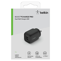 Boostup Charge 65W Dual USB-C Pd GAN Wall Charger Black