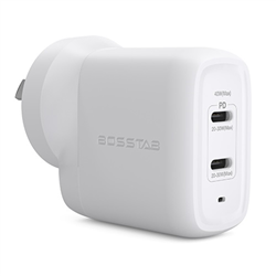 Bosstab GaN Charger Adapter, 40W Dual USB-C - White
