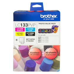 LC133 PHOTO VALUE PACK 1XBLACK 1XCYAN 1XMAGENTA 1XYELLOW + 40 SHEETS PHOTO PAPER