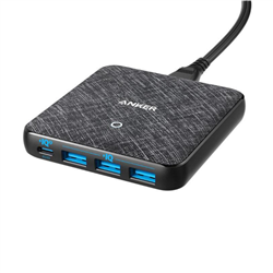 Anker POWERPORT Atom Iii 4 Port 65WATT - Black Fabric Power IQ3.0 High Speed Charge