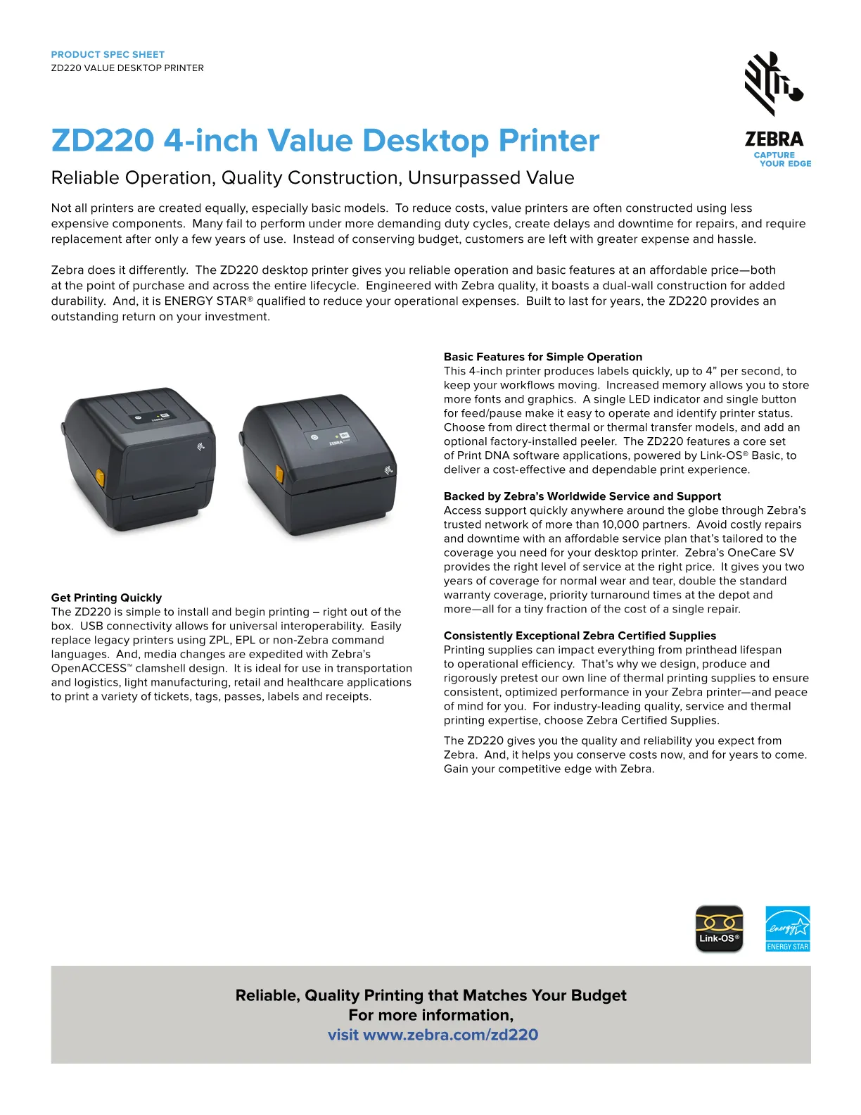 ZEBRA Zebra ZD220D Direct Thermal Printer ZD22042-D06G00EZ