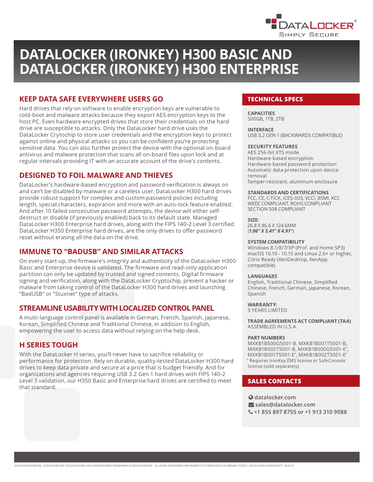 DataLocker (IronKey) H300 1TB Encrypted External Hard Drive - 5